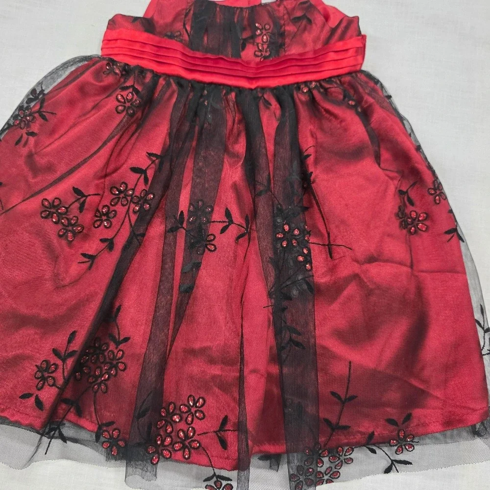 Blueberi Boulevard Dress Baby Girls 12-18M Red Floral Tulle‎ Holiday Bow Party